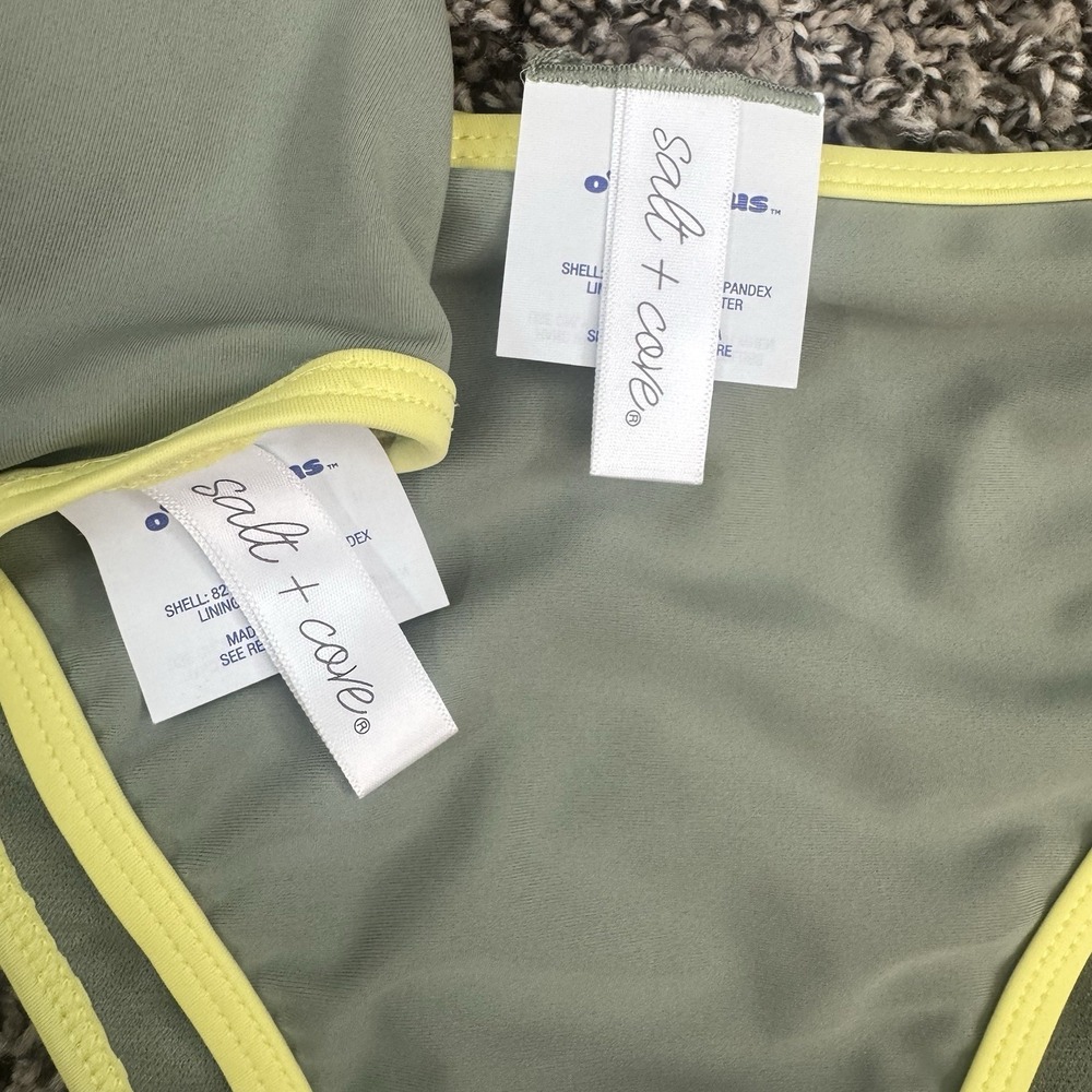 NWT Salt + Cove Bikini Set Colorblock Sage Green Neon Trim Juniors L Resort Wear - Picture 2 of 4